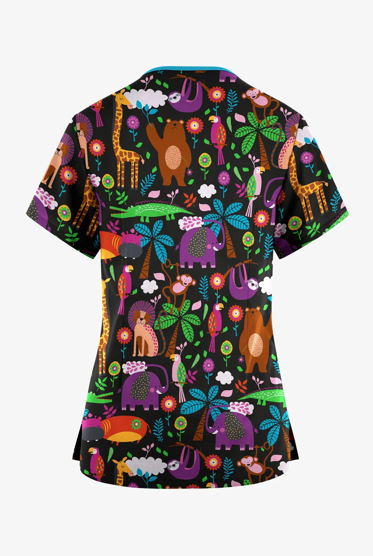 Butter-Soft Originals Jungle Party Women's 3-Pocket Criss Cross Printed Scrub Top 4 Butter-Soft Originals Jungle Party Women's 3-Pocket Criss Cross Printed Scrub Top - Image 2