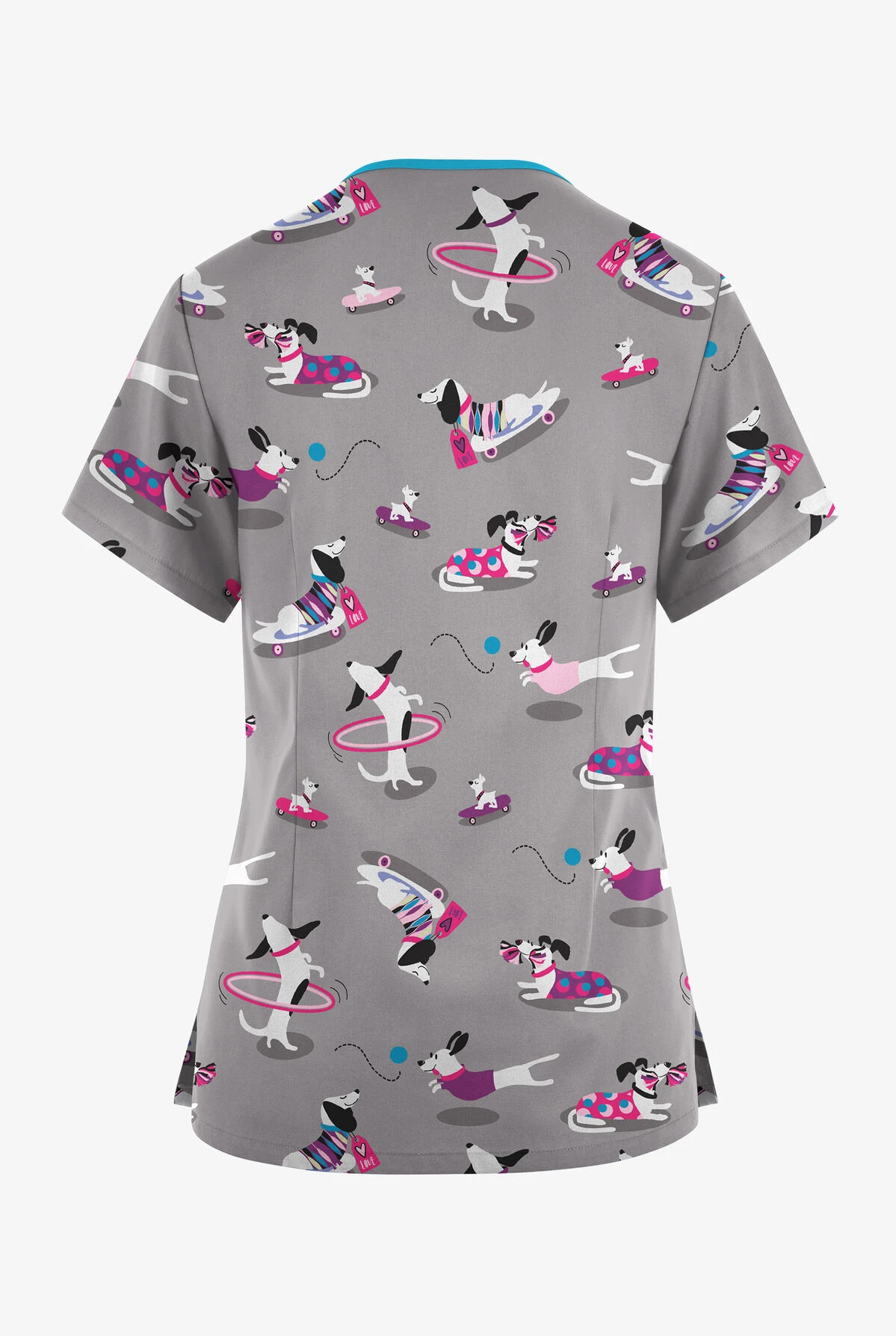 Butter-Soft Originals Playful Dachshunds Silver Women's 3-Pocket Criss Cross Printed Scrub Top 4 Butter-Soft Originals Playful Dachshunds Silver Women's 3-Pocket Criss Cross Printed Scrub Top - Image 2