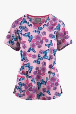 Butter-Soft Originals Spring Day Blush Women's 3-Pocket Criss Cross Printed Scrub Top