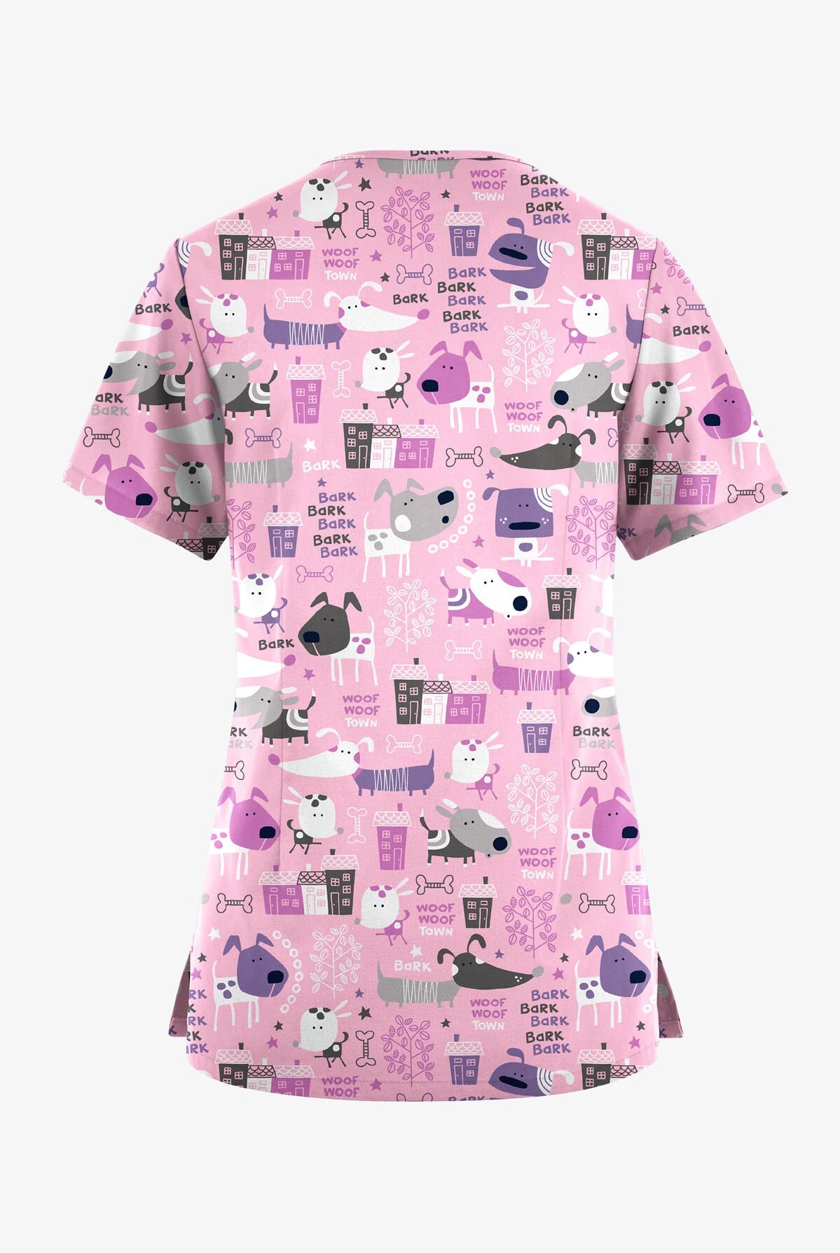 Butter-Soft Originals Bark Park Blush Women's 7-Pocket Curved V-Neck Printed Scrub Top 4 Butter-Soft Originals Bark Park Blush Women's 7-Pocket Curved V-Neck Printed Scrub Top - Image 2