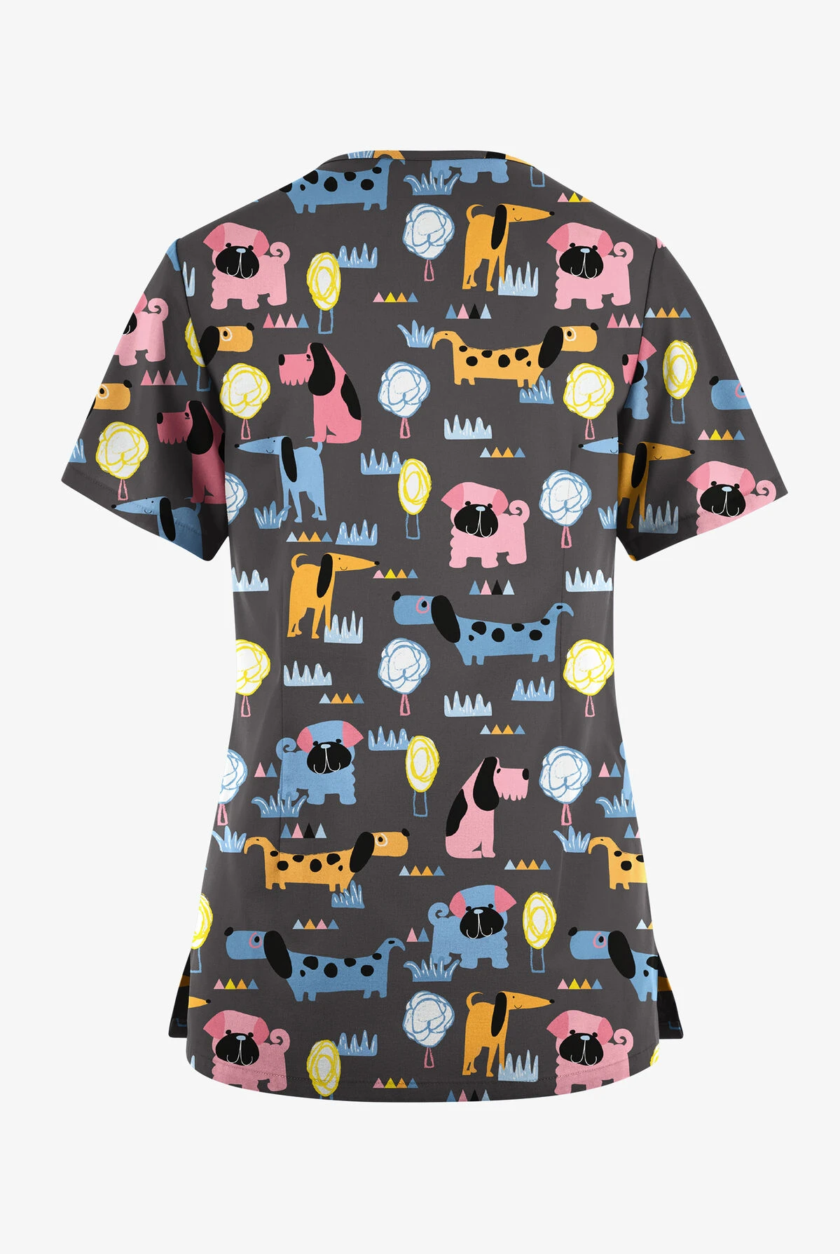 Butter-Soft Originals Meeting In The Park Pewter Women's 7-Pocket Rounded V-Neck Printed Scrub Top 4 Butter-Soft Originals Meeting In The Park Pewter Women's 7-Pocket Rounded V-Neck Printed Scrub Top - Image 2