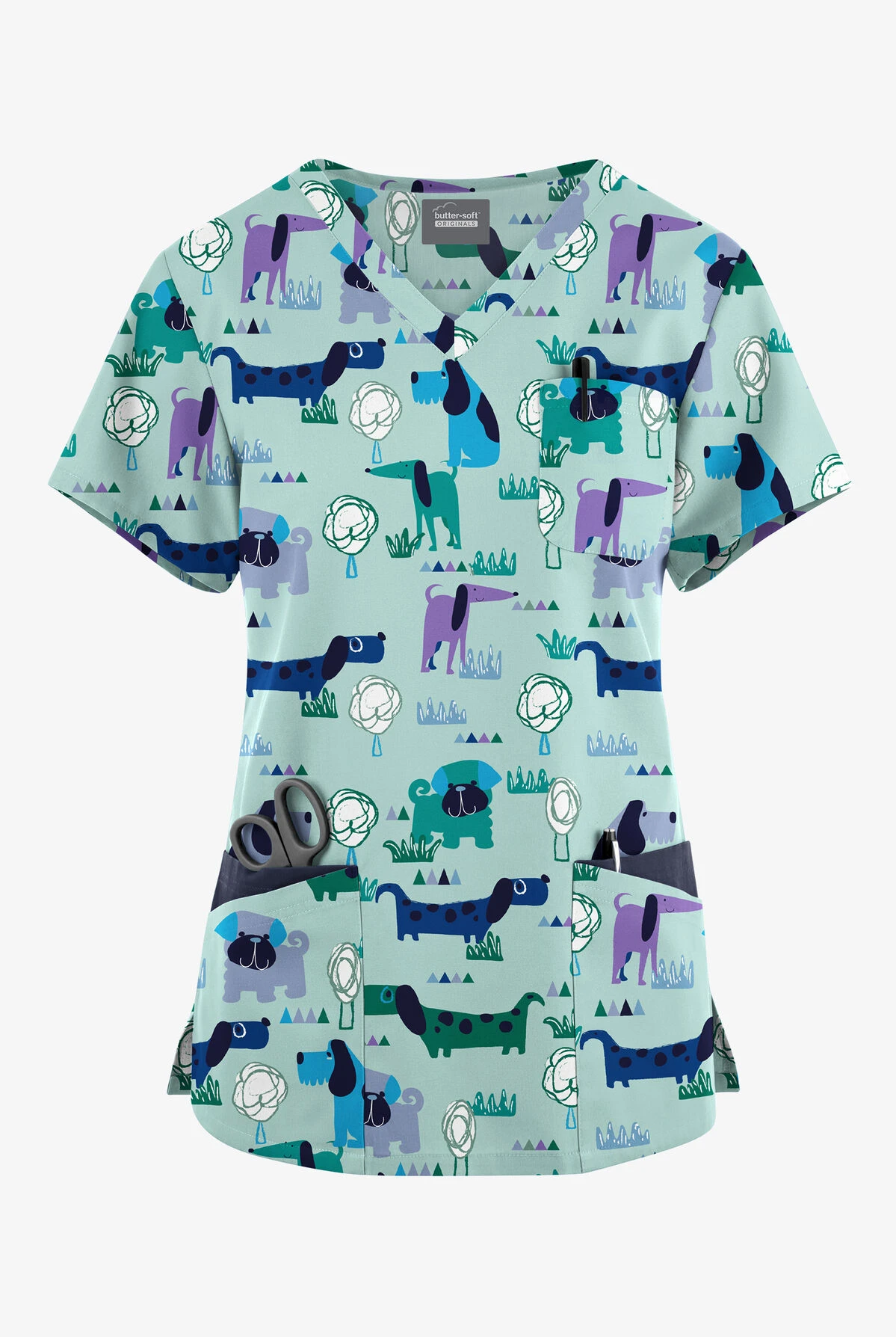 Butter-Soft Originals Meeting In The Park Women's 7-Pocket Rounded V-Neck Printed Scrub Top 3 Butter-Soft Originals Meeting In The Park Women's 7-Pocket Rounded V-Neck Printed Scrub Top