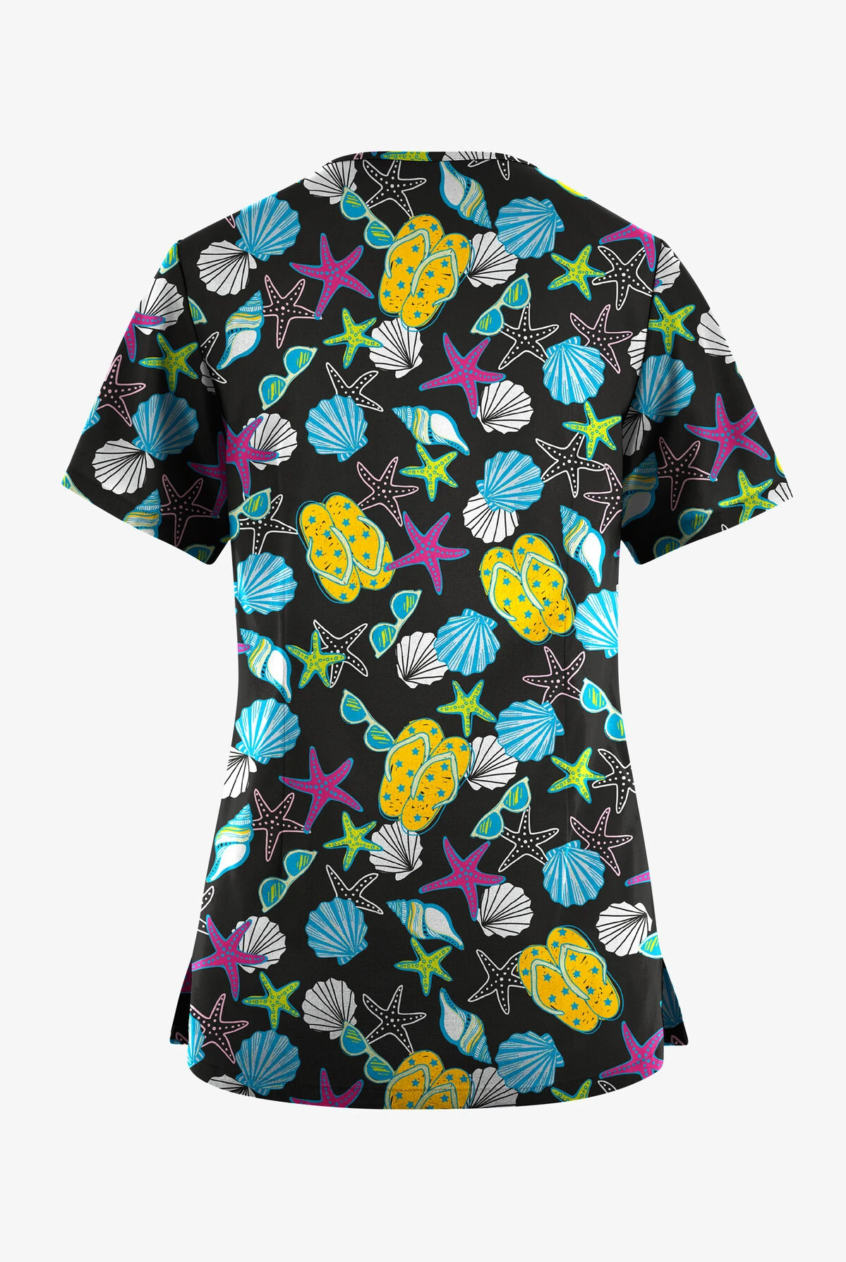 Butter-Soft Originals Walk On The Beach Women's 7-Pocket Curved V-Neck Printed Scrub Top 4 Butter-Soft Originals Walk On The Beach Women's 7-Pocket Curved V-Neck Printed Scrub Top - Image 2