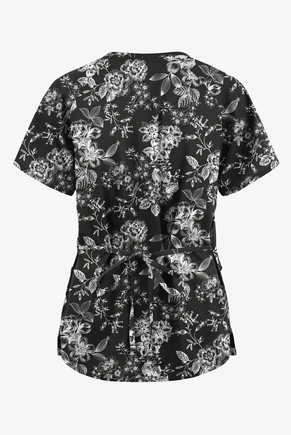 Butter-Soft Originals Etched Roses Women's 3-Pocket Mock Wrap With Ties Printed Scrub Top 4 Butter-Soft Originals Etched Roses Women's 3-Pocket Mock Wrap With Ties Printed Scrub Top - Image 2
