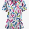 Butter-Soft Originals Flip Flop Fun Royal Women's 3-Pocket Mock Wrap With Ties Printed Scrub Top