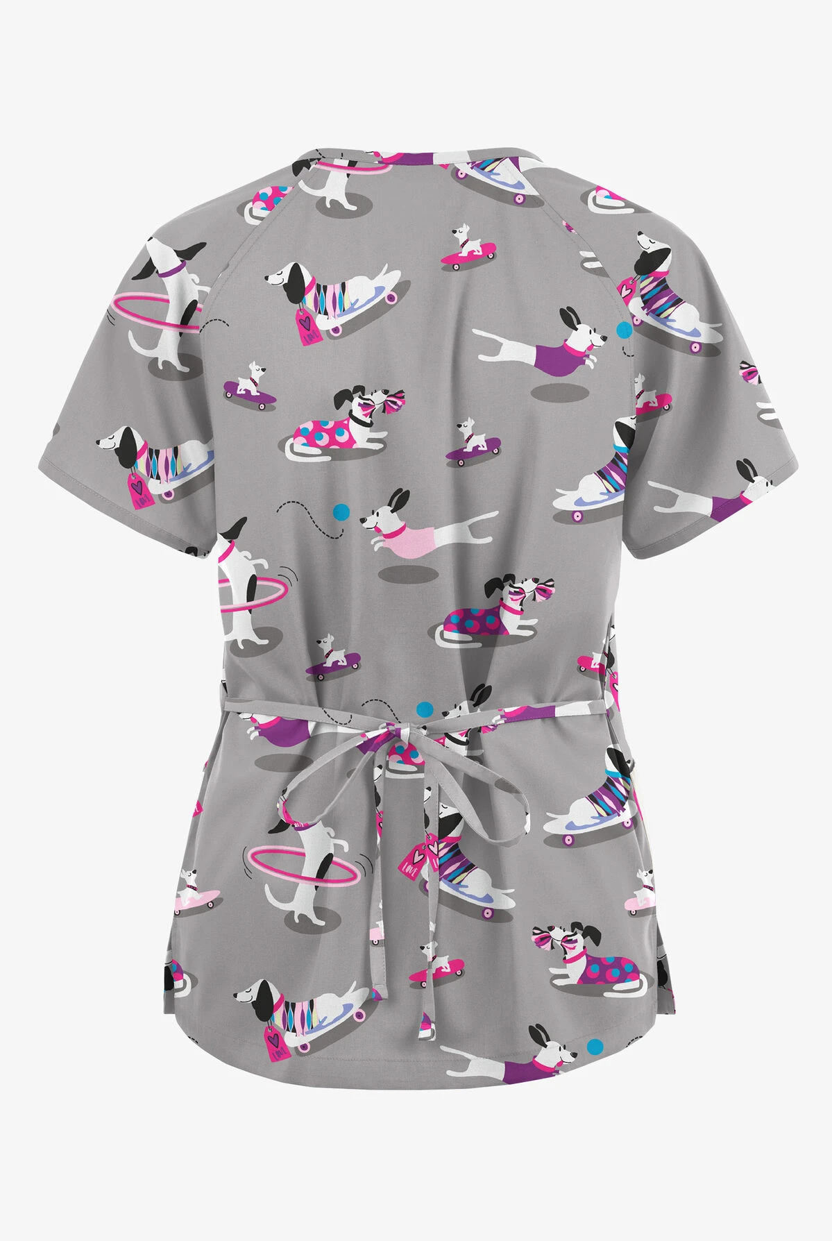 Butter-Soft Originals Playful Dachshunds Women's 3-Pocket Mock Wrap With Ties Printed Scrub Top 4 Butter-Soft Originals Playful Dachshunds Women's 3-Pocket Mock Wrap With Ties Printed Scrub Top - Image 2