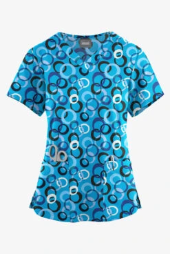 Butter-Soft Originals Groovy Geo Women's 4-Pocket Rounded V-Neck Printed Scrub TopĀ