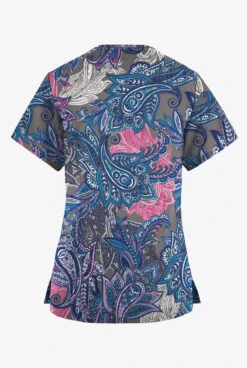 Butter-Soft Originals Layered Paisley Grey Stone Women's 4-Pocket Rounded V-Neck Printed Scrub Top -Fashion Clothing BSN2697LPGS 2