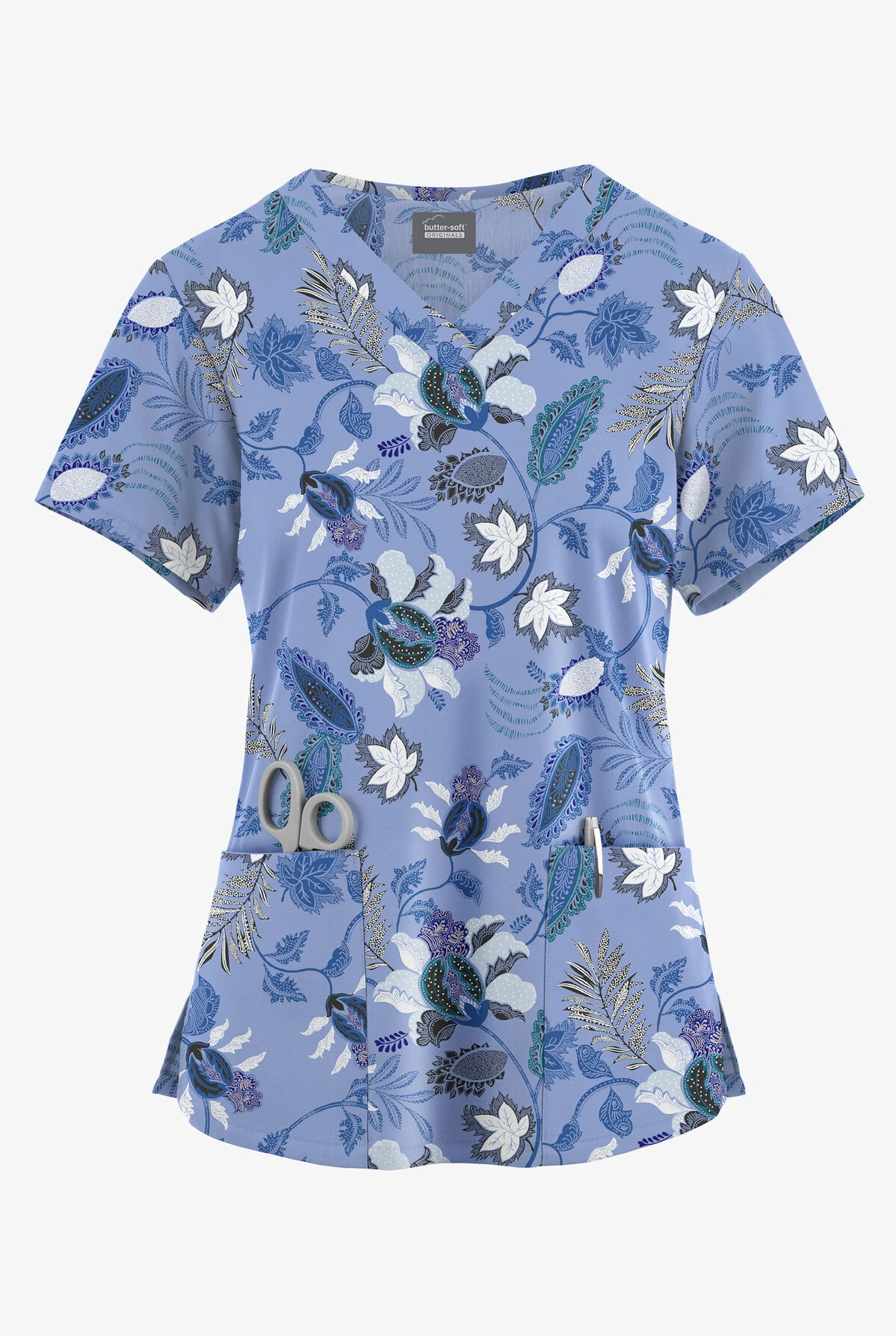 Butter-Soft Originals Imperial Jacobean Ceil Women's 4-Pocket Rounded V-Neck Printed Scrub Top 3 Butter-Soft Originals Imperial Jacobean Ceil Women's 4-Pocket Rounded V-Neck Printed Scrub Top