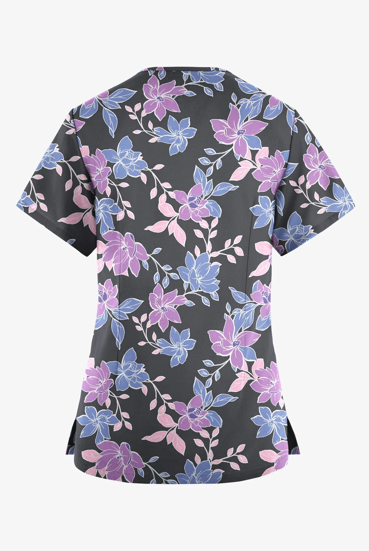 Butter-Soft Originals Spring Gardenia Pewter Women's 4-Pocket Rounded V-Neck Printed Scrub Top 4 Butter-Soft Originals Spring Gardenia Pewter Women's 4-Pocket Rounded V-Neck Printed Scrub Top - Image 2