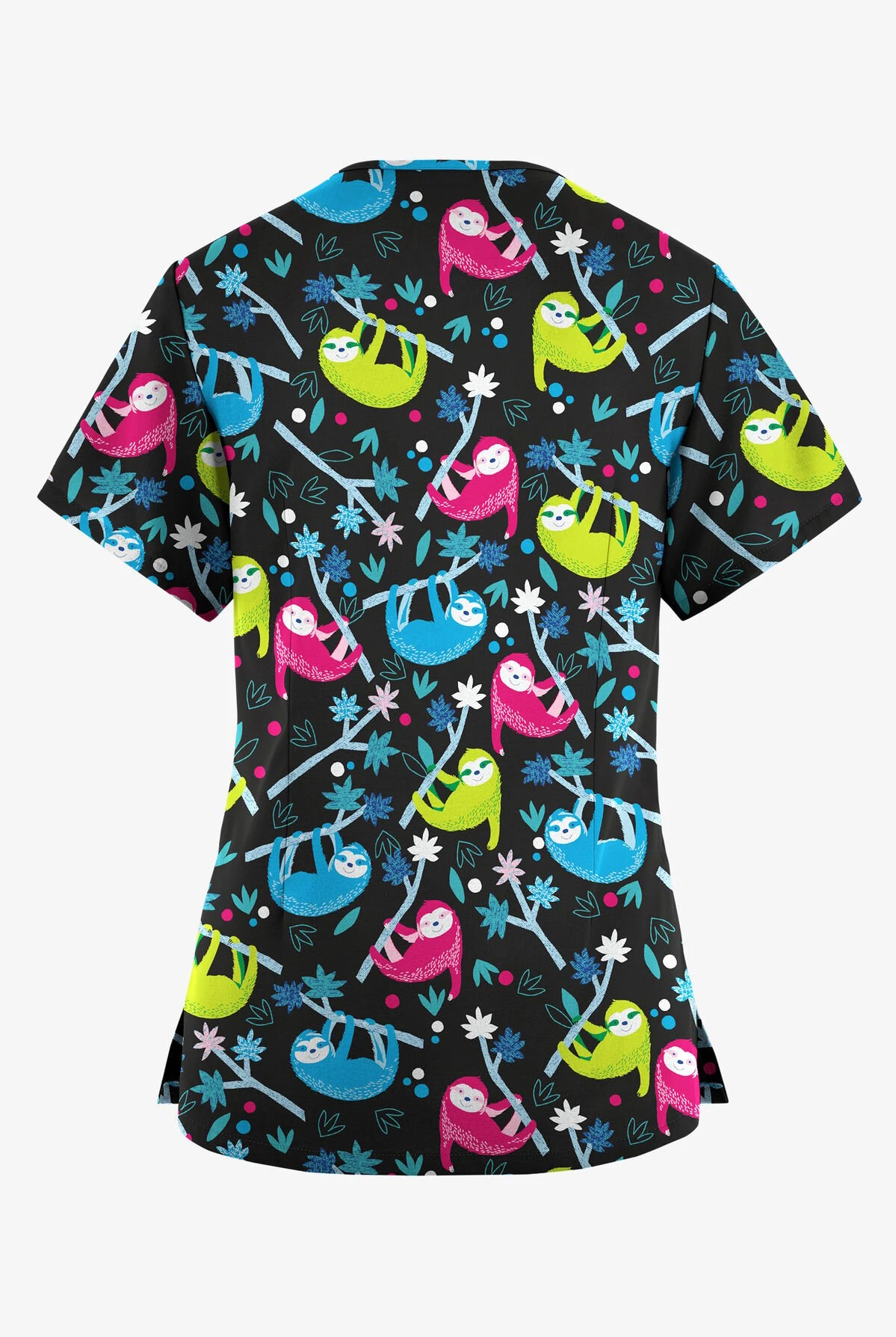 Butter-Soft Originals Slew Of Sloths Black Printed Women's 4-Pocket Rounded V-Neck Scrub Top 4 Butter-Soft Originals Slew Of Sloths Black Printed Women's 4-Pocket Rounded V-Neck Scrub Top - Image 2