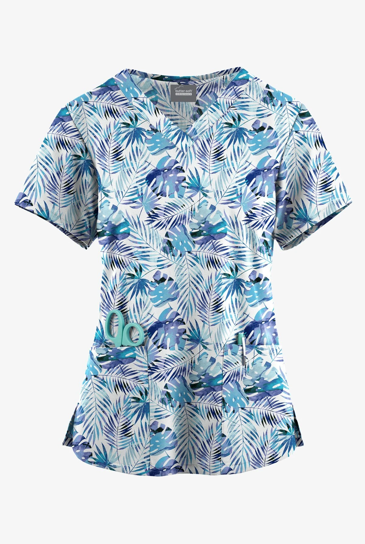 Butter-Soft Originals Tropical Garden Women's 4-Pocket Rounded V-Neck Printed Scrub Top 3 Butter-Soft Originals Tropical Garden Women's 4-Pocket Rounded V-Neck Printed Scrub Top