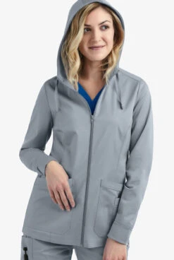 UA Butter-Soft STRETCH Women's 3-Pocket Zip-Front With Cozy Knit Hood And Trim Scrub Jacket 8 UA Butter-Soft STRETCH Women's 3-Pocket Zip-Front With Cozy Knit Hood And Trim Scrub Jacket -Fashion Clothing BSS512 SILVE 3 S