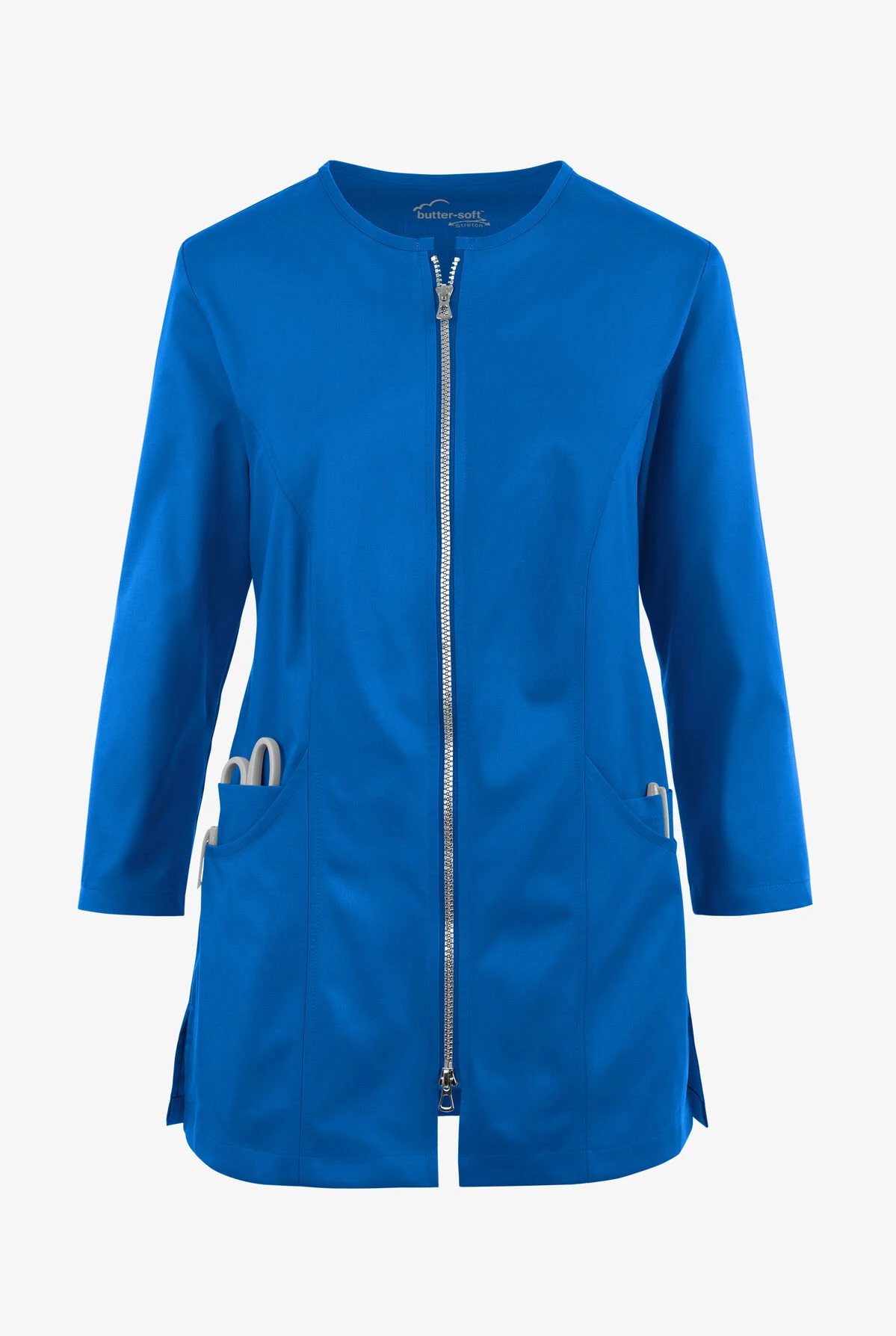 UA Butter-Soft STRETCH Women's 4-Pocket Jewel Neck Consultation Scrub Lab Coat 2 UA Butter-Soft STRETCH Women's 4-Pocket Jewel Neck Consultation Scrub Lab Coat