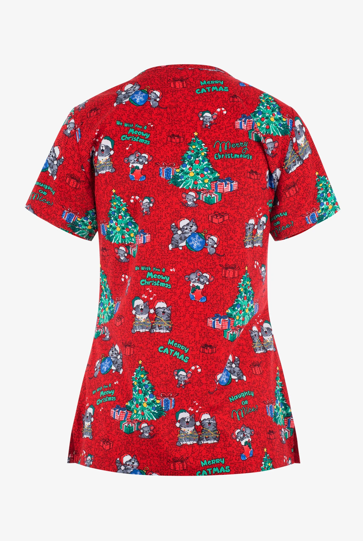 Cherokee Genuine Meowy Christmouse Women's 2-Pocket STRETCH V-Neck Print Scrub Top 4 Cherokee Genuine Meowy Christmouse Women's 2-Pocket STRETCH V-Neck Print Scrub Top - Image 2