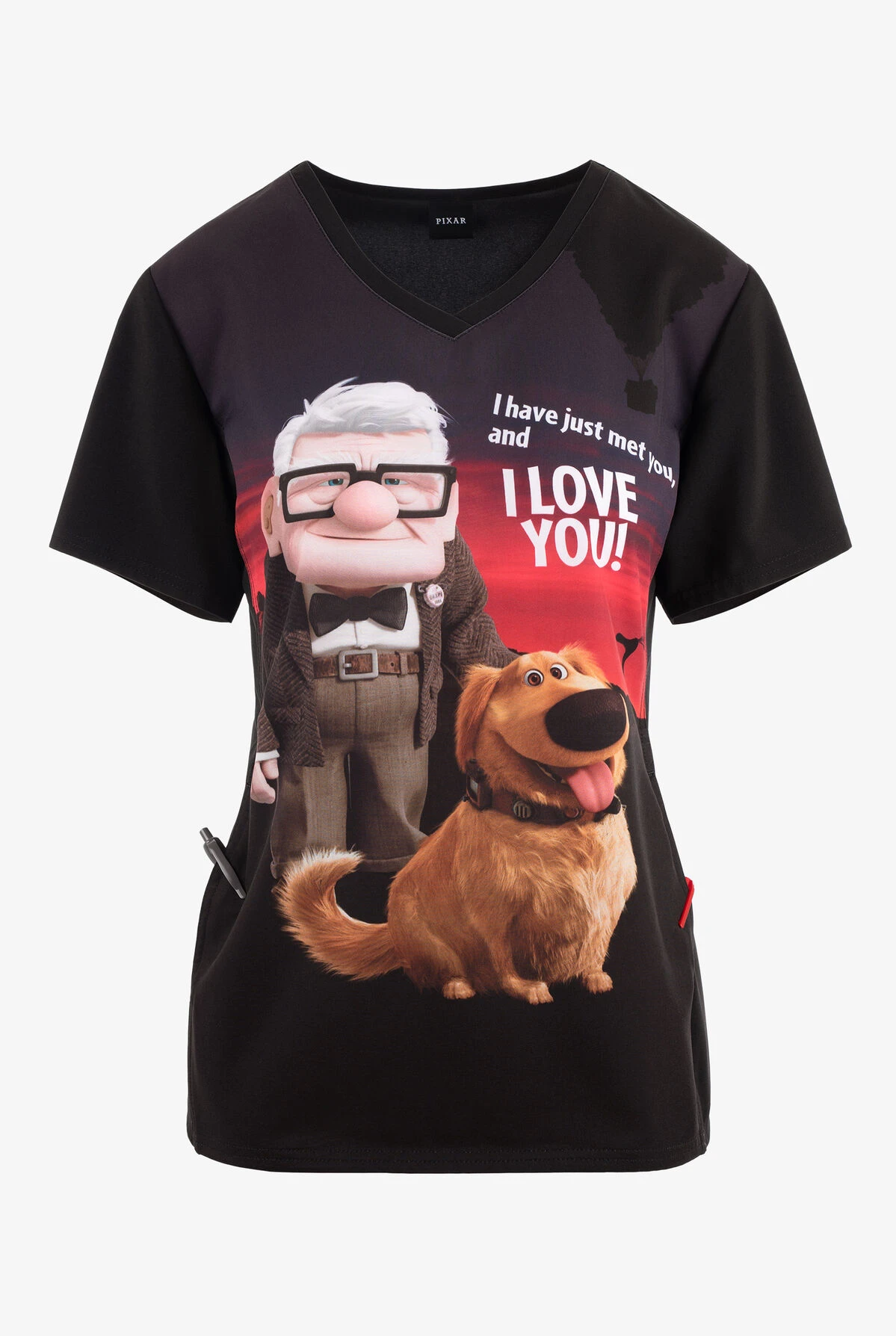 Cherokee Tooniforms Pixar's Dug The Dog Women's 1-Pocket STRETCH V-Neck Print Scrub Top 3 Cherokee Tooniforms Pixar's Dug The Dog Women's 1-Pocket STRETCH V-Neck Print Scrub Top