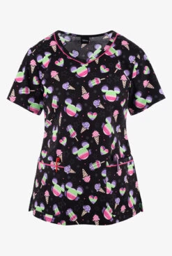 Cherokee UA Exclusive Tooniforms Disney's Mickey Ice Cream Women's 2-Pocket STRETCH V-Neck Print Scrub Top