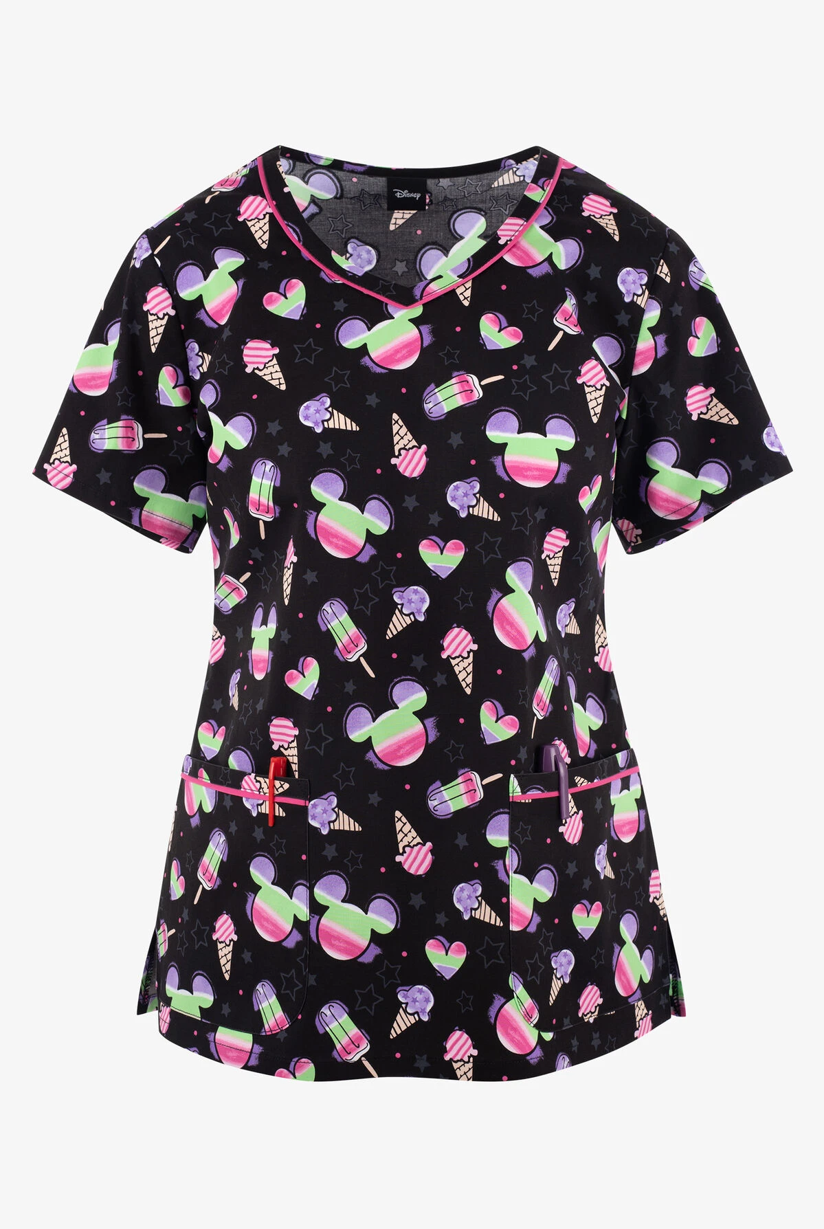 Cherokee UA Exclusive Tooniforms Disney's Mickey Ice Cream Women's 2-Pocket STRETCH V-Neck Print Scrub Top 3 Cherokee UA Exclusive Tooniforms Disney's Mickey Ice Cream Women's 2-Pocket STRETCH V-Neck Print Scrub Top