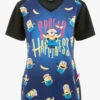 Cherokee Tooniforms Say Banana Minions Women's 2-Pocket STRETCH V-Neck Print Scrub Top -Fashion Clothing CK637DPPD 1