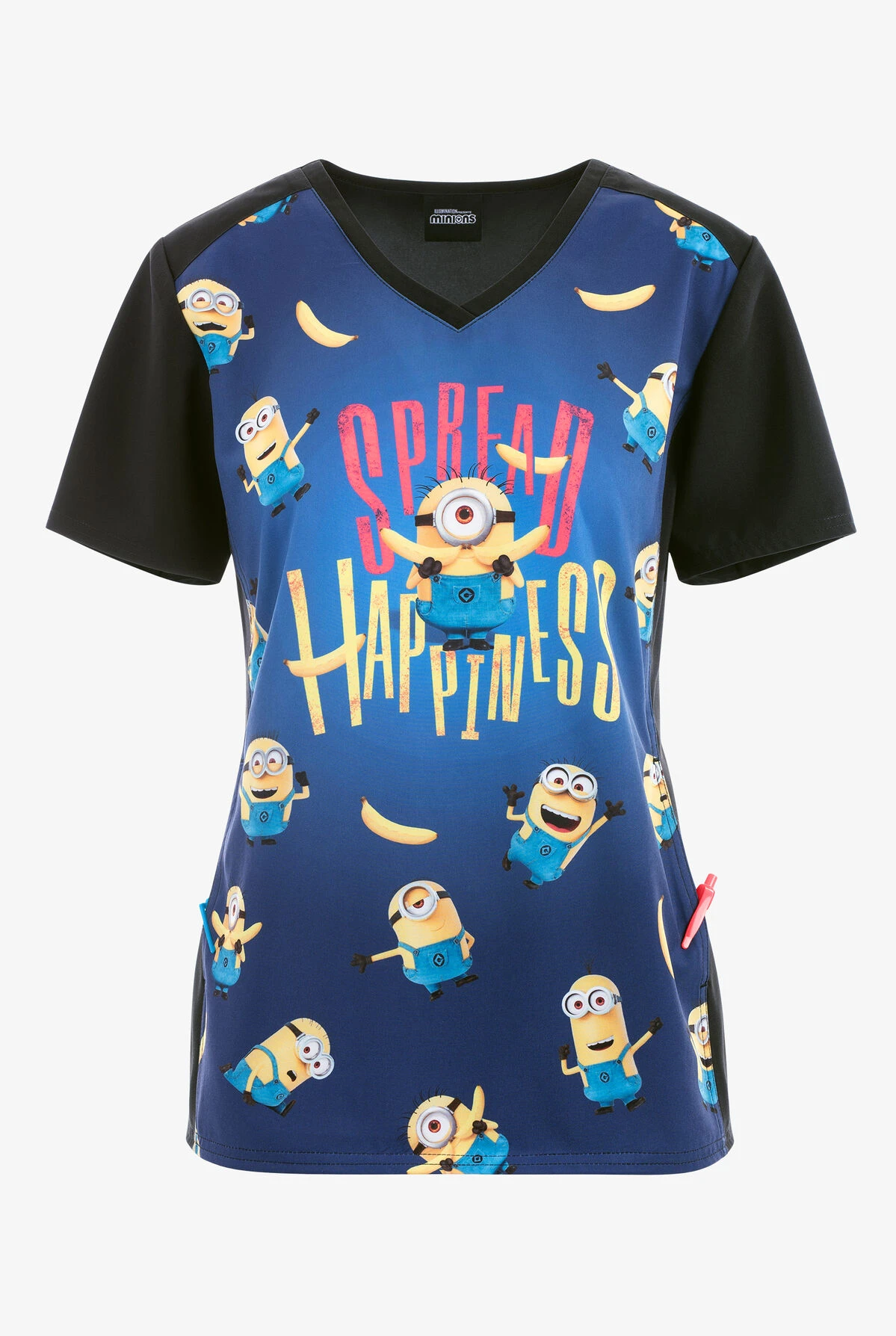 Cherokee Tooniforms Say Banana Minions Women's 2-Pocket STRETCH V-Neck Print Scrub Top 3 Cherokee Tooniforms Say Banana Minions Women's 2-Pocket STRETCH V-Neck Print Scrub Top
