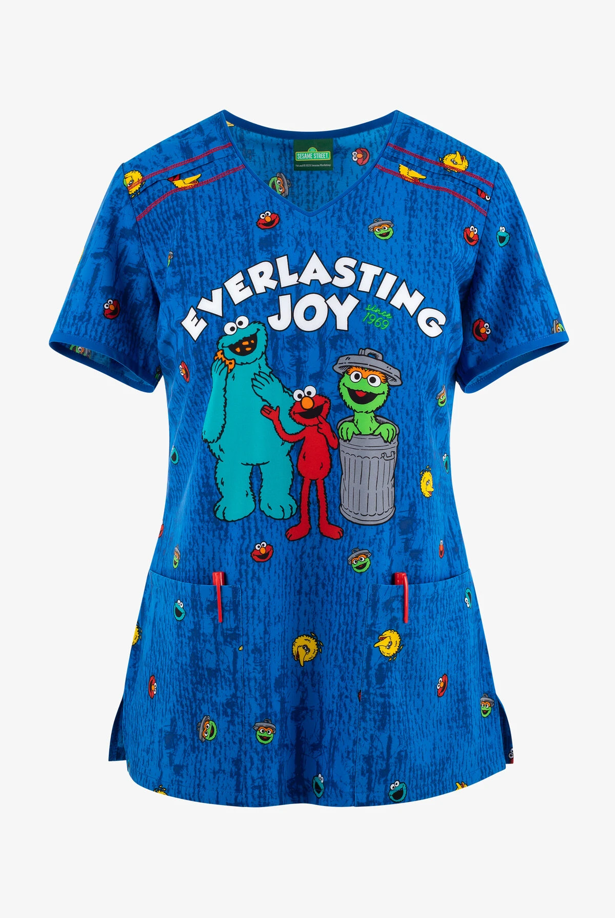 Cherokee Tooniforms Joy Everlasting Sesame Street Women's 2-Pocket STRETCH V-Neck Print Scrub Top 3 Cherokee Tooniforms Joy Everlasting Sesame Street Women's 2-Pocket STRETCH V-Neck Print Scrub Top