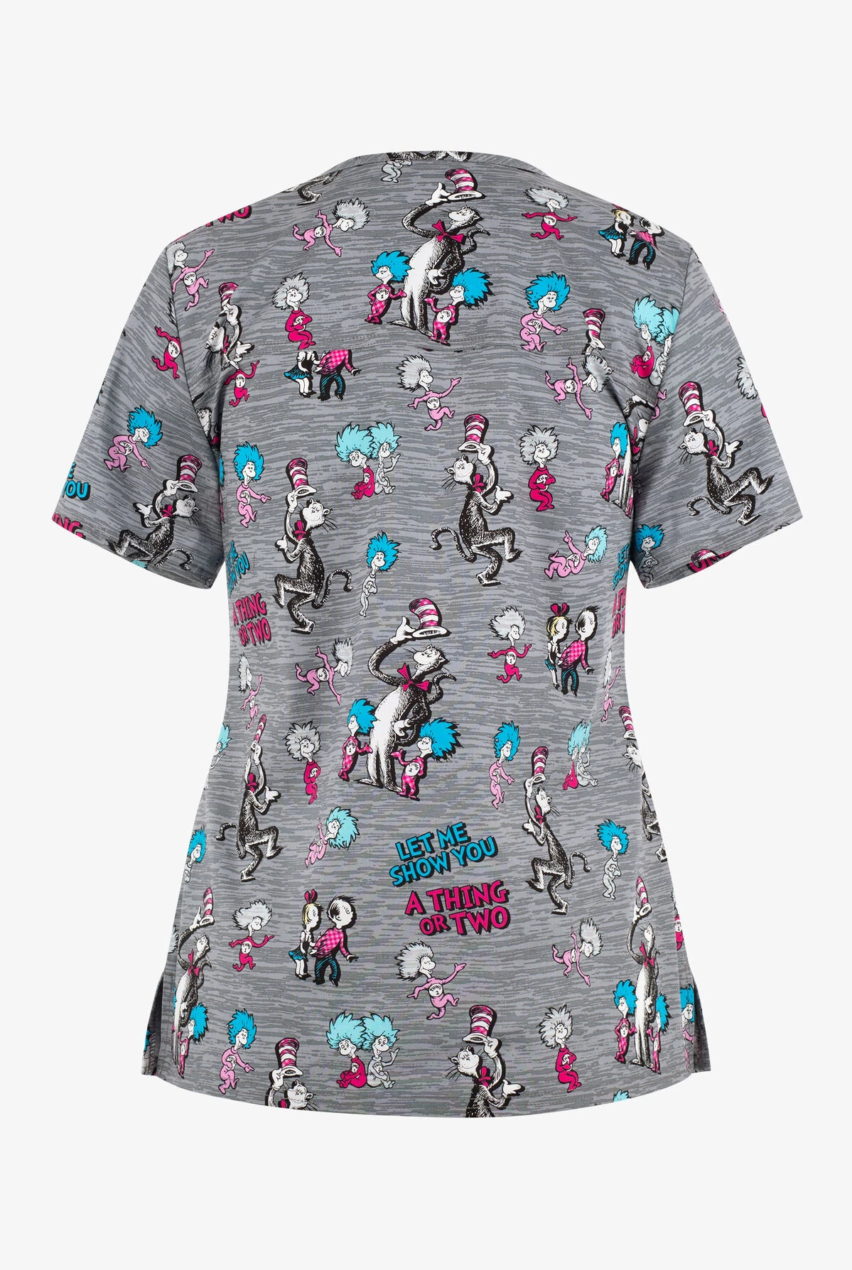 Cherokee Tooniforms A Thing Or Two Dr. Seuss Women's 2-Pocket STRETCH V-Neck Print Scrub Top 4 Cherokee Tooniforms A Thing Or Two Dr. Seuss Women's 2-Pocket STRETCH V-Neck Print Scrub Top - Image 2