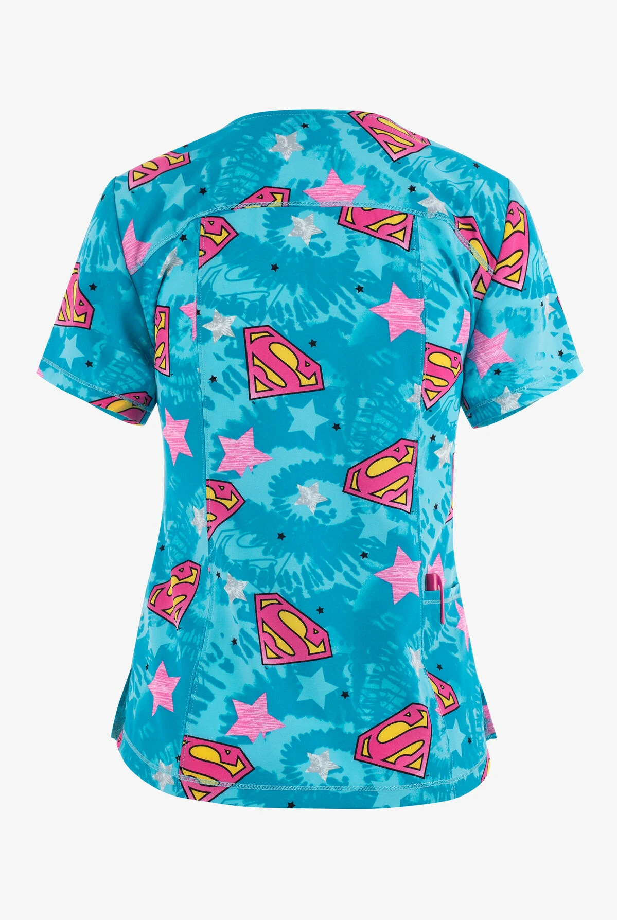 Cherokee Tooniforms DC Comics Symbol Of Hope Women's 2-Pocket STRETCH V-Neck Print Scrub Top 4 Cherokee Tooniforms DC Comics Symbol Of Hope Women's 2-Pocket STRETCH V-Neck Print Scrub Top - Image 2