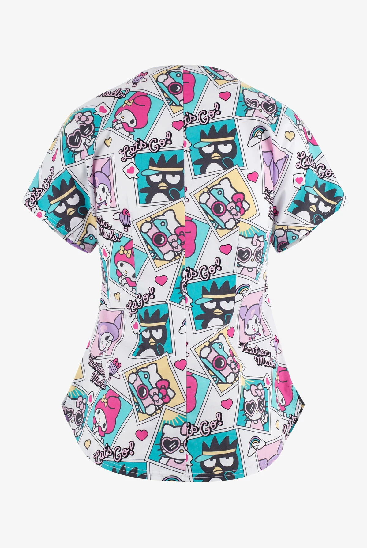 Cherokee Tooniforms Let's Go Hello Kitty Women's 2-Pocket STRETCH Notch Neck Print Scrub Top 4 Cherokee Tooniforms Let's Go Hello Kitty Women's 2-Pocket STRETCH Notch Neck Print Scrub Top - Image 2