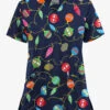UA Butter-Soft STRETCH Bright Baubles Navy Women's 2-Pocket V-Neck Printed Scrub Top -Fashion Clothing CS542BRNV 1