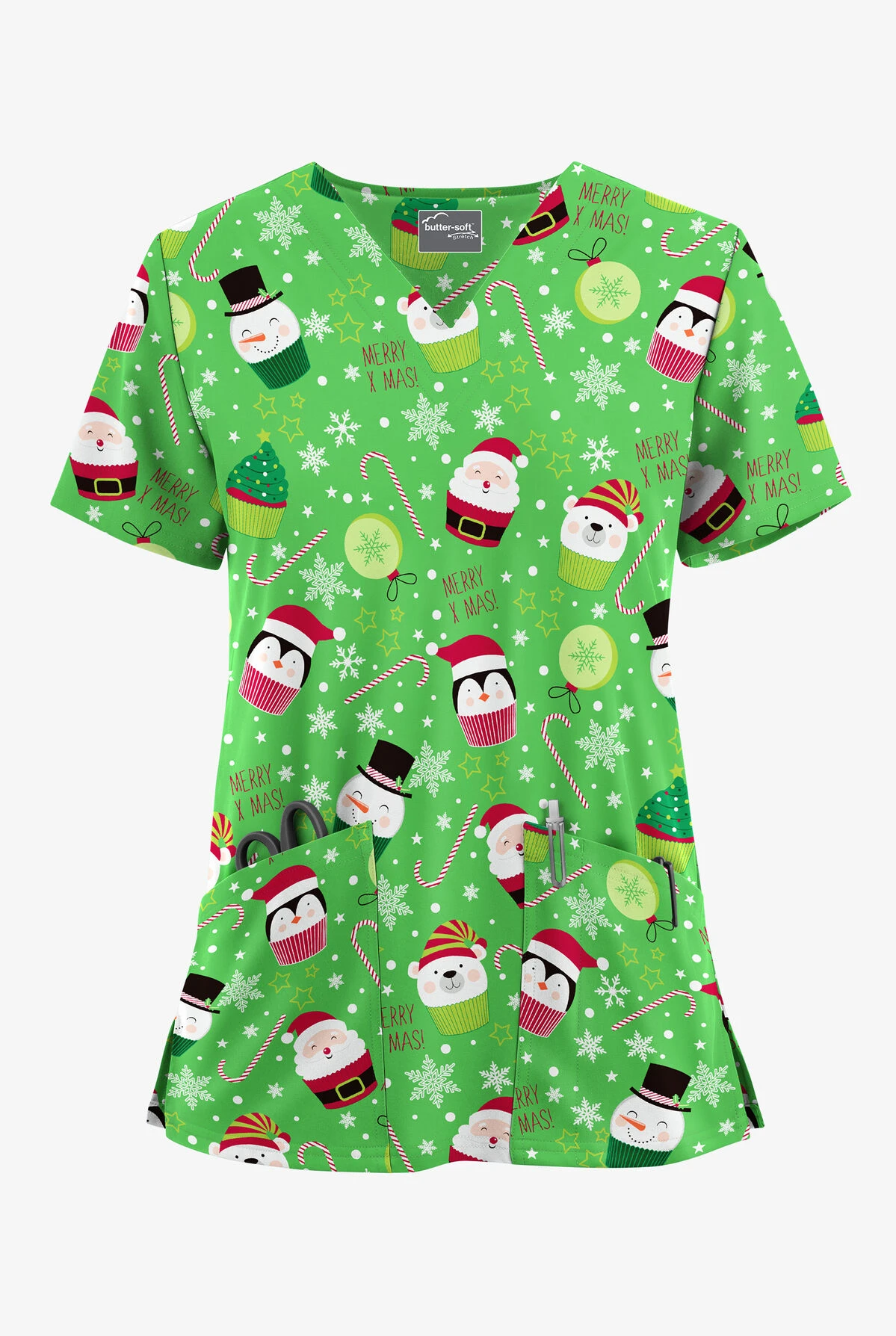 UA Butter-Soft STRETCH Christmas Treats Ruby Women's 2-Pocket V-Neck Printed Scrub Top 3 UA Butter-Soft STRETCH Christmas Treats Ruby Women's 2-Pocket V-Neck Printed Scrub Top