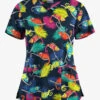 UA Butter-Soft STRETCH Chameleon Adventure Navy Women's 4-Pocket Crisscross Printed Scrub Top -Fashion Clothing CS756CANV 092823 1