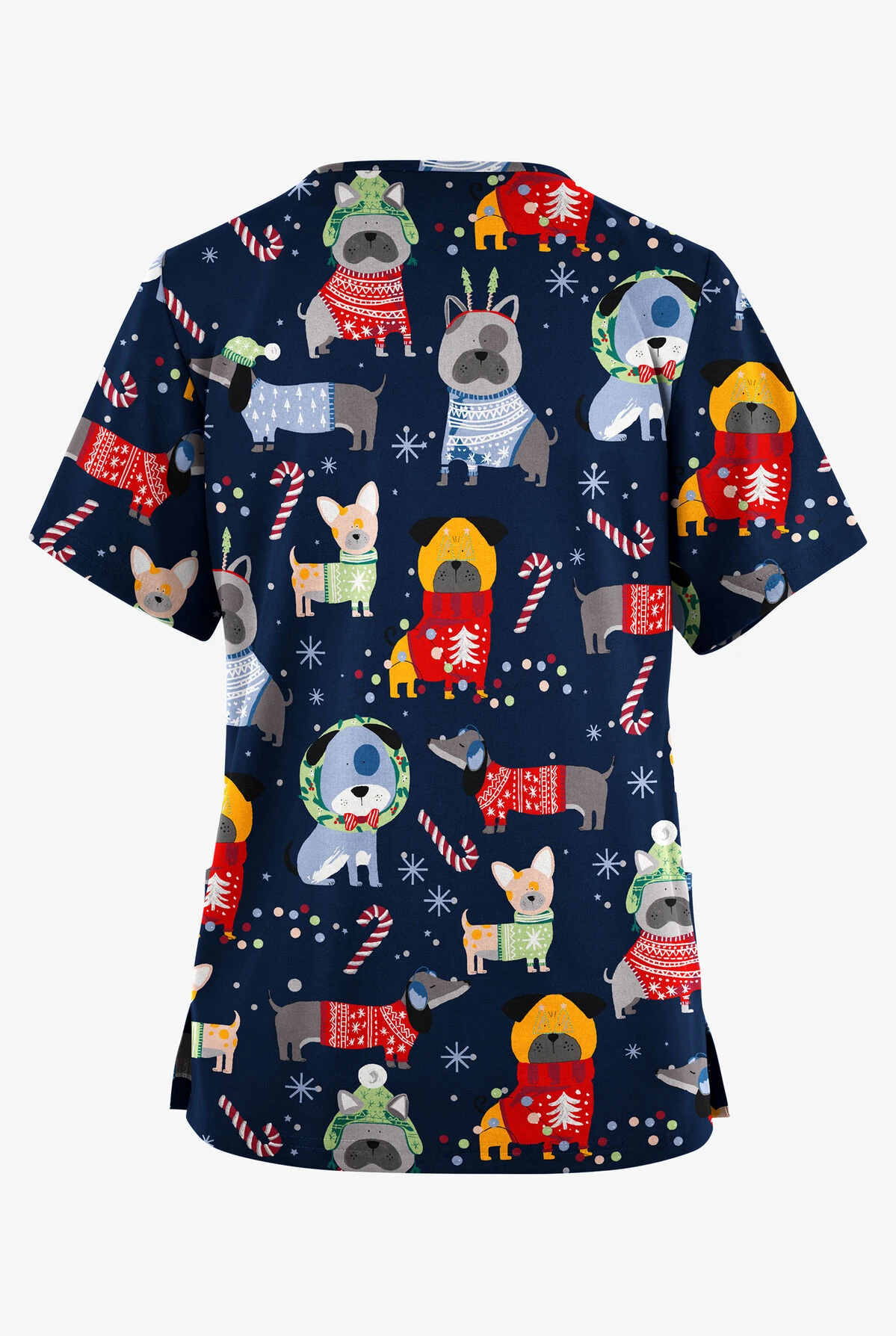 Butter-Soft Originals Cuddly Pups Navy Women's 2-Pocket Classic Fit V-Neck Printed Scrub Top 4 Butter-Soft Originals Cuddly Pups Navy Women's 2-Pocket Classic Fit V-Neck Printed Scrub Top - Image 2