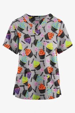 Butter-Soft Originals Halloween Treats Silver Women's 2-Pocket Classic Fit V-Neck Printed Scrub Top