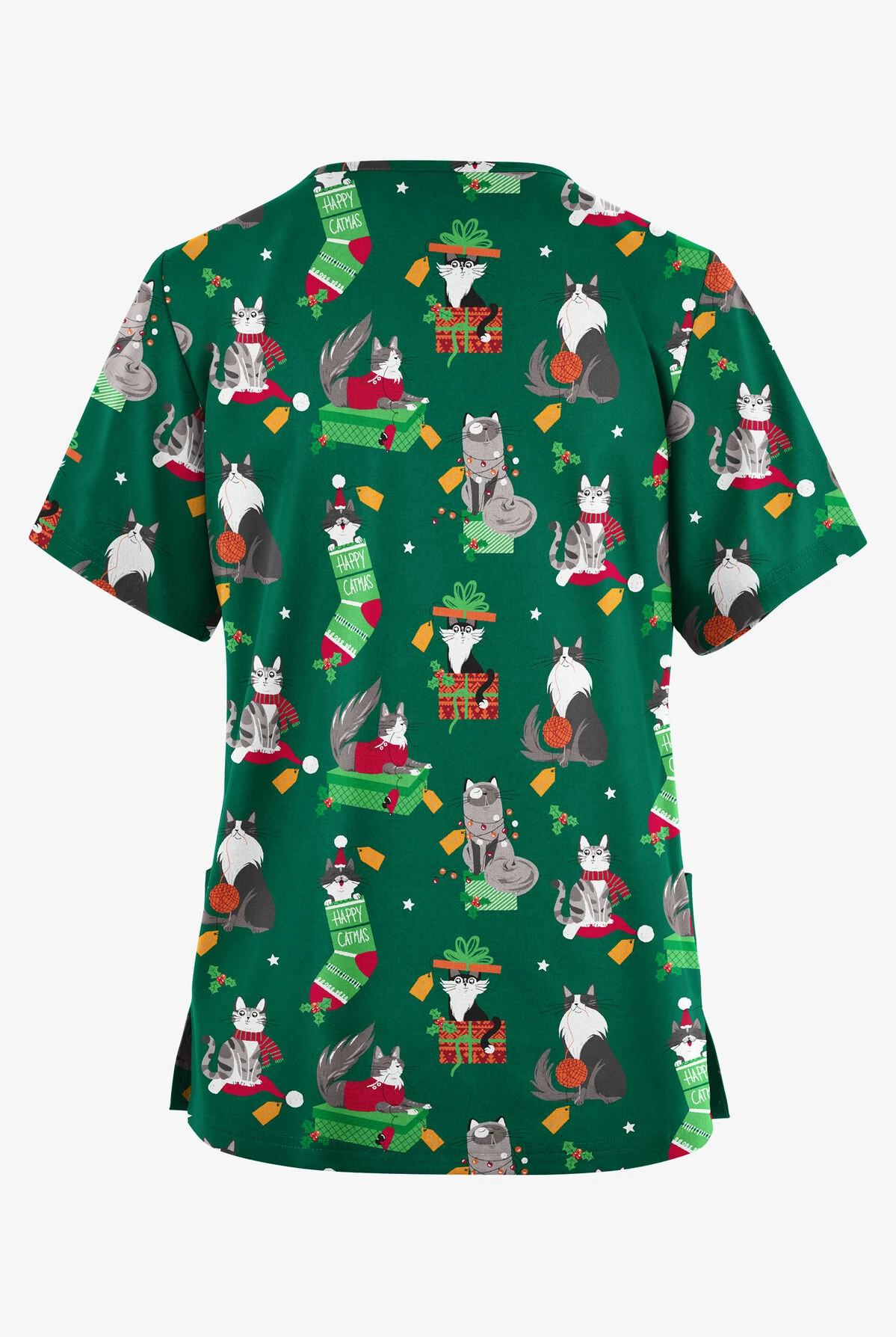 Butter-Soft Originals Playful Christmas Hunter Women's 2-Pocket Classic Fit V-Neck Printed Scrub Top 4 Butter-Soft Originals Playful Christmas Hunter Women's 2-Pocket Classic Fit V-Neck Printed Scrub Top - Image 2