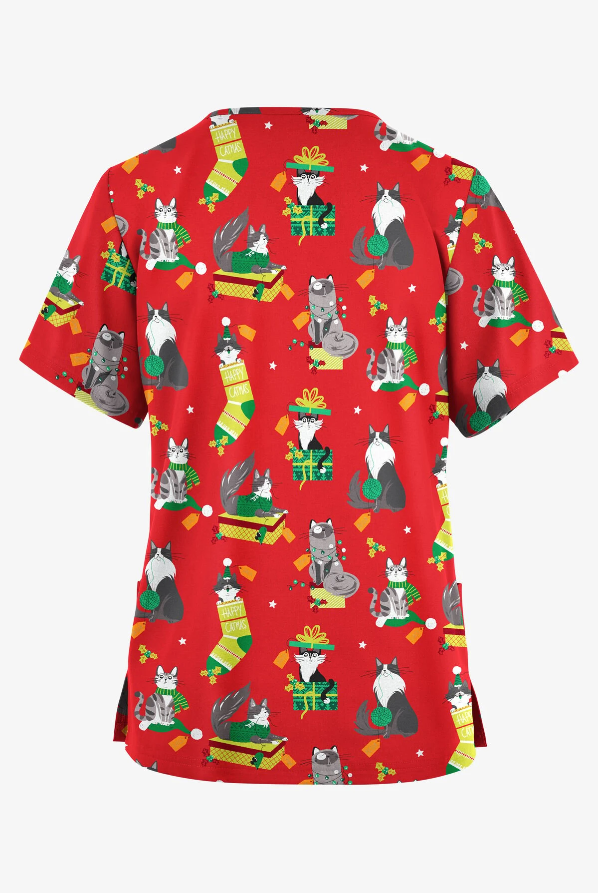 Butter-Soft Originals Playful Christmas Red Women's 2-Pocket Classic Fit V-Neck Printed Scrub Top 4 Butter-Soft Originals Playful Christmas Red Women's 2-Pocket Classic Fit V-Neck Printed Scrub Top - Image 2