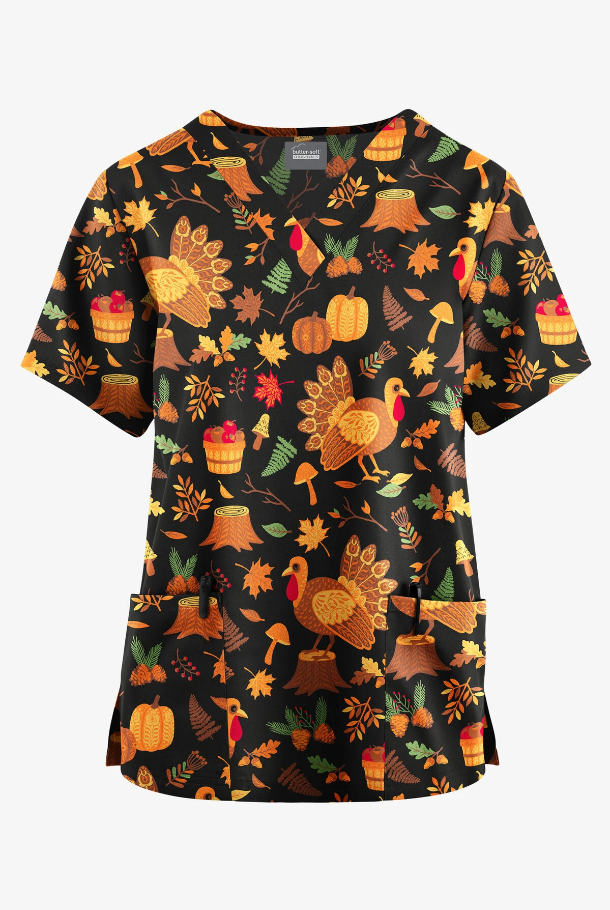 Butter-Soft Originals Pumpkin Hunt Black Printed Women's 2-Pocket Classic Fit V-Neck Scrub Top 3 Butter-Soft Originals Pumpkin Hunt Black Printed Women's 2-Pocket Classic Fit V-Neck Scrub Top