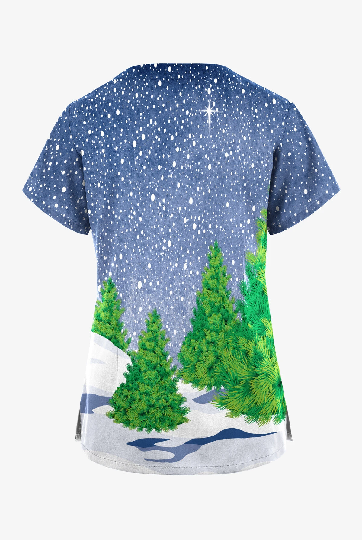 Butter-Soft Originals Festive Snowman Navy Women's 2-Pocket Scallop Neck Printed Scrub Top 4 Butter-Soft Originals Festive Snowman Navy Women's 2-Pocket Scallop Neck Printed Scrub Top - Image 2