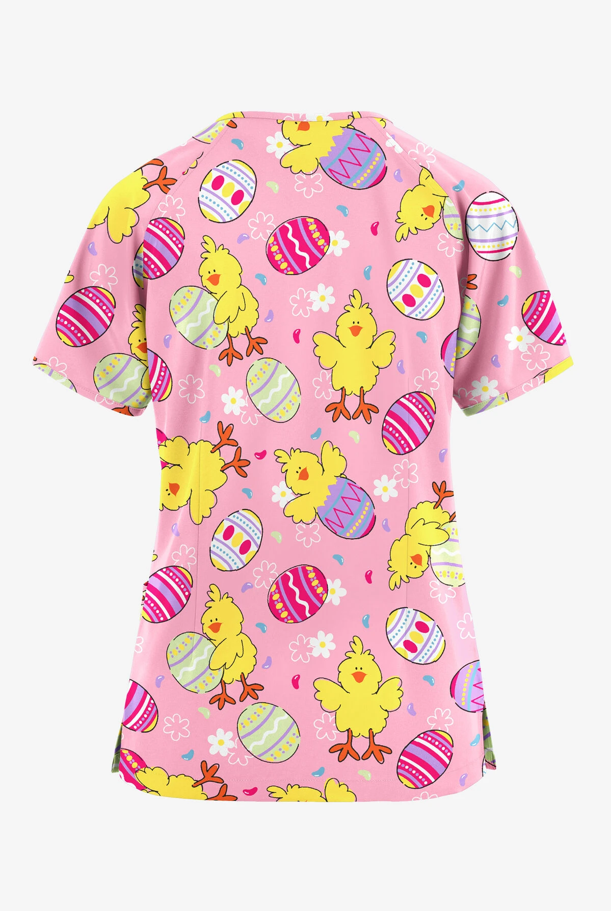 Butter-Soft Originals Easter Blush Women's 3-Pocket Mock Wrap Raglan Sleeve Printed Scrub Top 4 Butter-Soft Originals Easter Blush Women's 3-Pocket Mock Wrap Raglan Sleeve Printed Scrub Top - Image 2