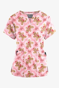 Butter-Soft Cookie Angel Blush Women’s 4-Pocket V Notch-Neck Print Scrub Top