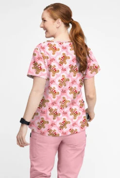 Butter-Soft Cookie Angel Blush Women’s 4-Pocket V Notch-Neck Print Scrub Top -Fashion Clothing H1531CABS 3