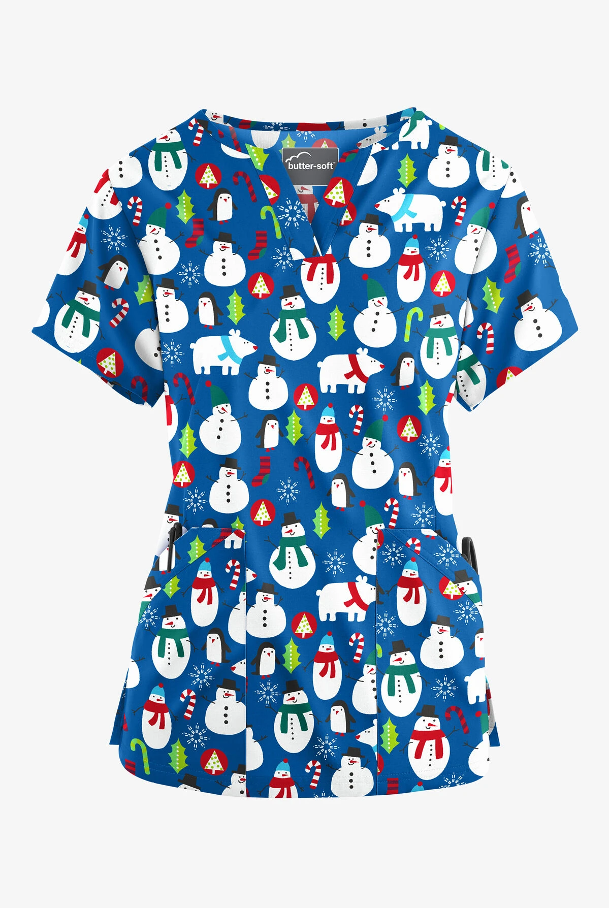 Butter-Soft North Pole Party Royal Women’s 4-Pocket V Notch-Neck Print Scrub Top 3 Butter-Soft North Pole Party Royal Women’s 4-Pocket V Notch-Neck Print Scrub Top