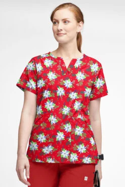 Butter-Soft Winter Floral Red Women’s 4-Pocket V Notch-Neck Print Scrub Top 6 Butter-Soft Winter Floral Red Women’s 4-Pocket V Notch-Neck Print Scrub Top -Fashion Clothing H1531WFRD 2