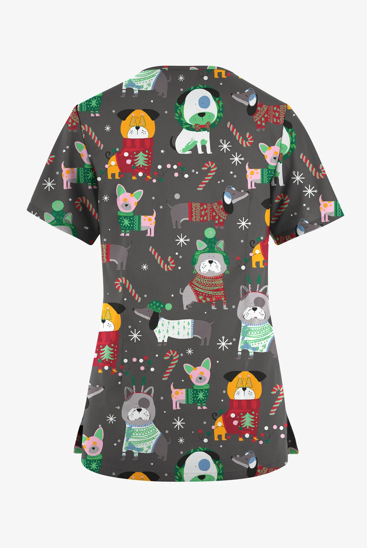 Butter-Soft Originals Cuddly Pups Pewter Women's 7-Pocket Rounded V-Neck Printed Scrub Top 4 Butter-Soft Originals Cuddly Pups Pewter Women's 7-Pocket Rounded V-Neck Printed Scrub Top - Image 2