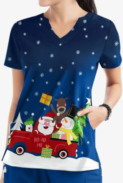 Butter-Soft Santa's Truck Royal Women's 2-Pocket Scallop Neck Print Scrub Top 6 Butter-Soft Santa's Truck Royal Women's 2-Pocket Scallop Neck Print Scrub Top -Fashion Clothing H197STRL 2