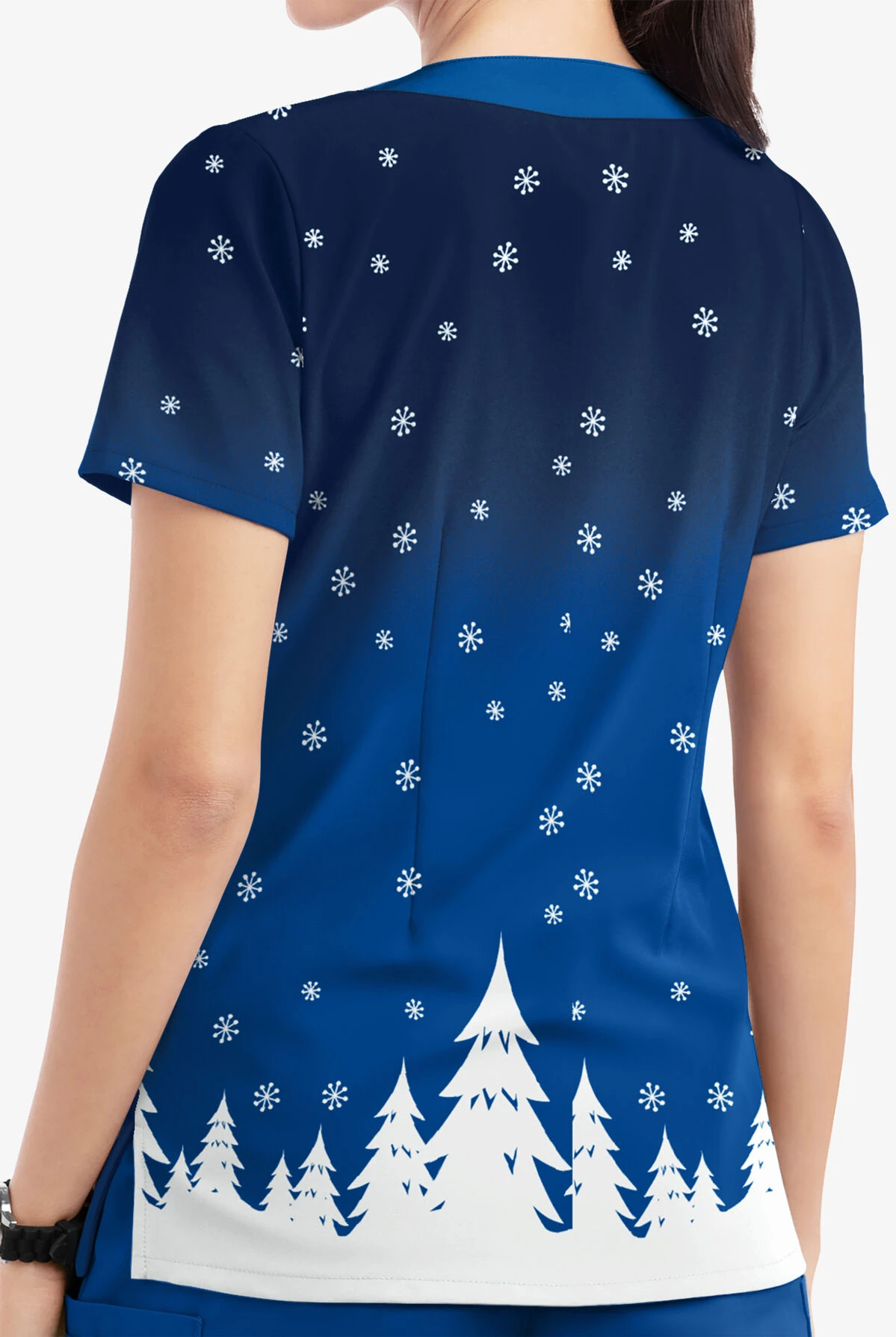 Butter-Soft Santa's Truck Royal Women's 2-Pocket Scallop Neck Print Scrub Top 5 Butter-Soft Santa's Truck Royal Women's 2-Pocket Scallop Neck Print Scrub Top - Image 3