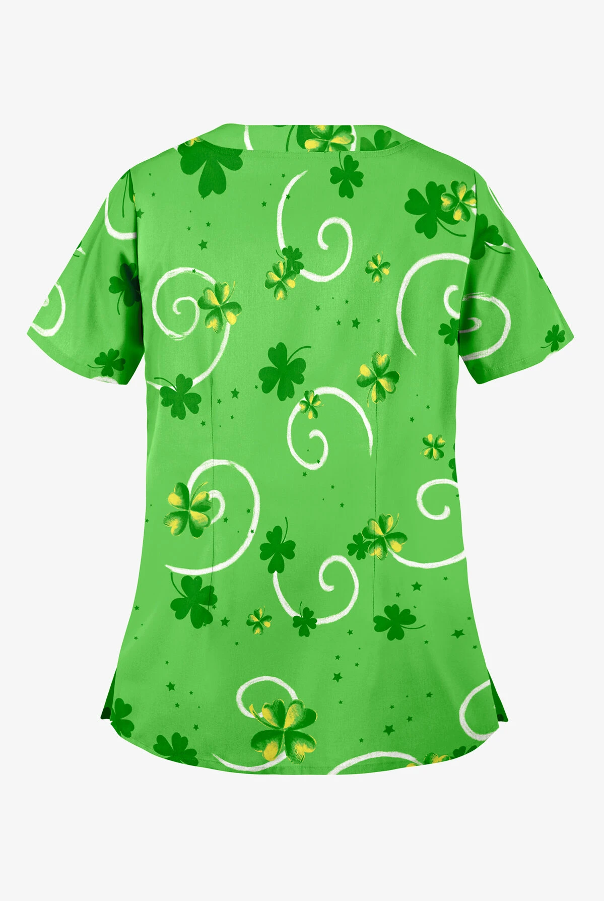 UA Pot O' Gold Grass Green Women's 2-Pocket Scallop Neck Print Scrub Top 4 UA Pot O' Gold Grass Green Women's 2-Pocket Scallop Neck Print Scrub Top - Image 2