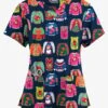 Butter-Soft Originals Christmas Sweaters Navy Women's 4-Pocket Rounded V-Neck Printed Scrub Top -Fashion Clothing H2697CRNV 092823 1