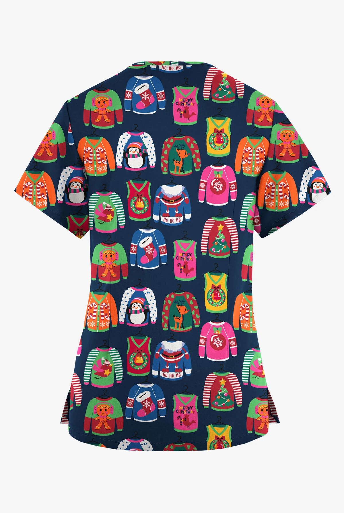 Butter-Soft Originals Christmas Sweaters Navy Women's 4-Pocket Rounded V-Neck Printed Scrub Top 3 Butter-Soft Originals Christmas Sweaters Navy Women's 4-Pocket Rounded V-Neck Printed Scrub Top - Image 2