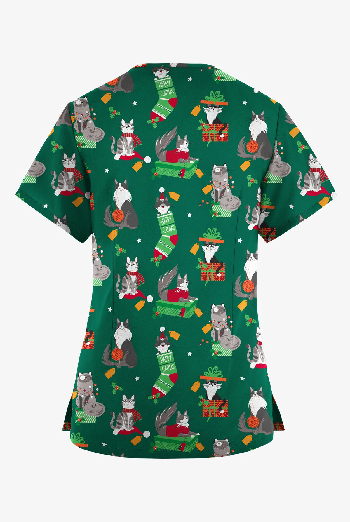 Butter-Soft Originals Playful Christmas Hunter Women's 4-Pocket Rounded V-Neck Printed Scrub Top 4 Butter-Soft Originals Playful Christmas Hunter Women's 4-Pocket Rounded V-Neck Printed Scrub Top - Image 2
