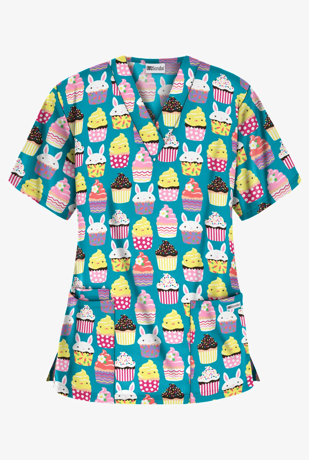 UA Easter Treats Turquoise Women's 3-Pocket V-Neck Print Scrub Top 3 UA Easter Treats Turquoise Women's 3-Pocket V-Neck Print Scrub Top
